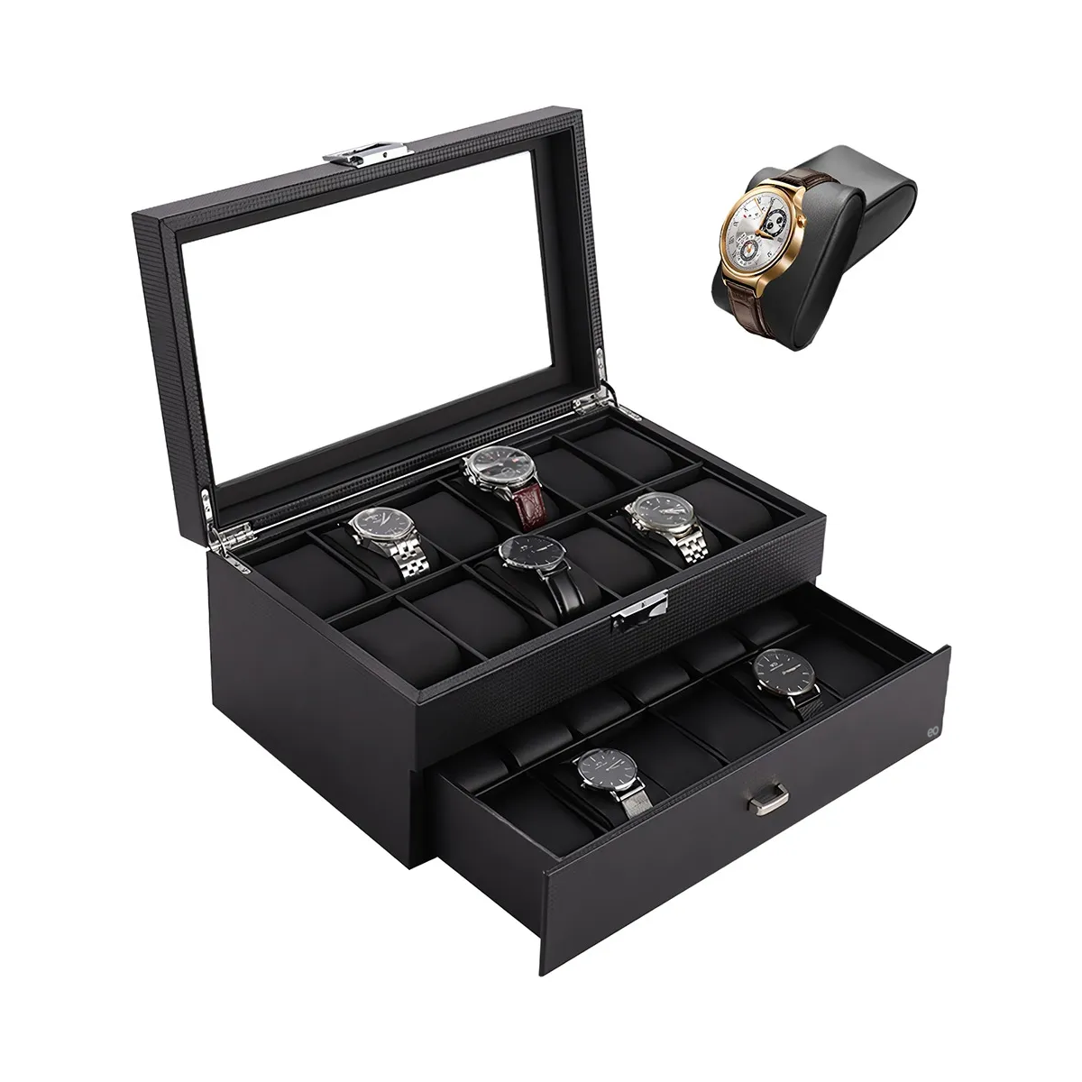 Estuche Exhibidor Relojes Caja Organizador Reloj 24 Espacios Negro