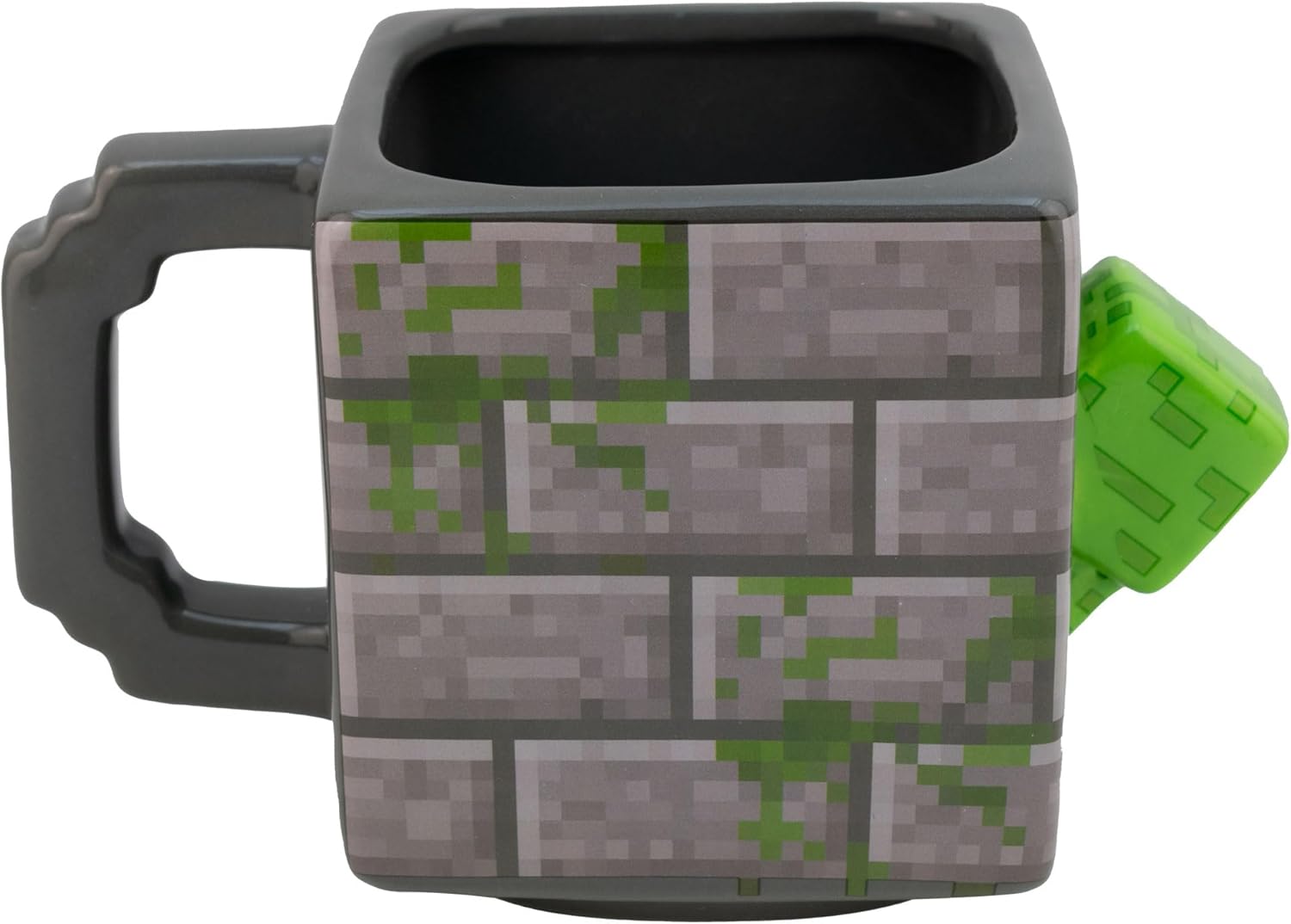 Minecraft Taza Grande Cuadrada Cerámica en 3D, Tarro Mojang Studios, Diseño Bloque Creeper, Tarro para Bebidas Calientes con Asa, Taza para Gamers, Capacidad 620 ml