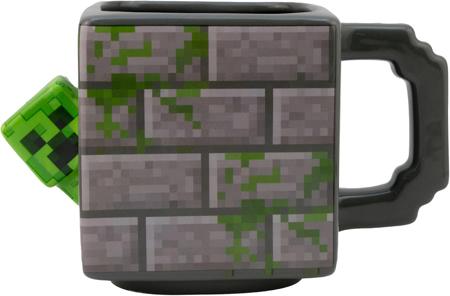 Minecraft Taza Grande Cuadrada Cerámica en 3D, Tarro Mojang Studios, Diseño Bloque Creeper, Tarro para Bebidas Calientes con Asa, Taza para Gamers, Capacidad 620 ml