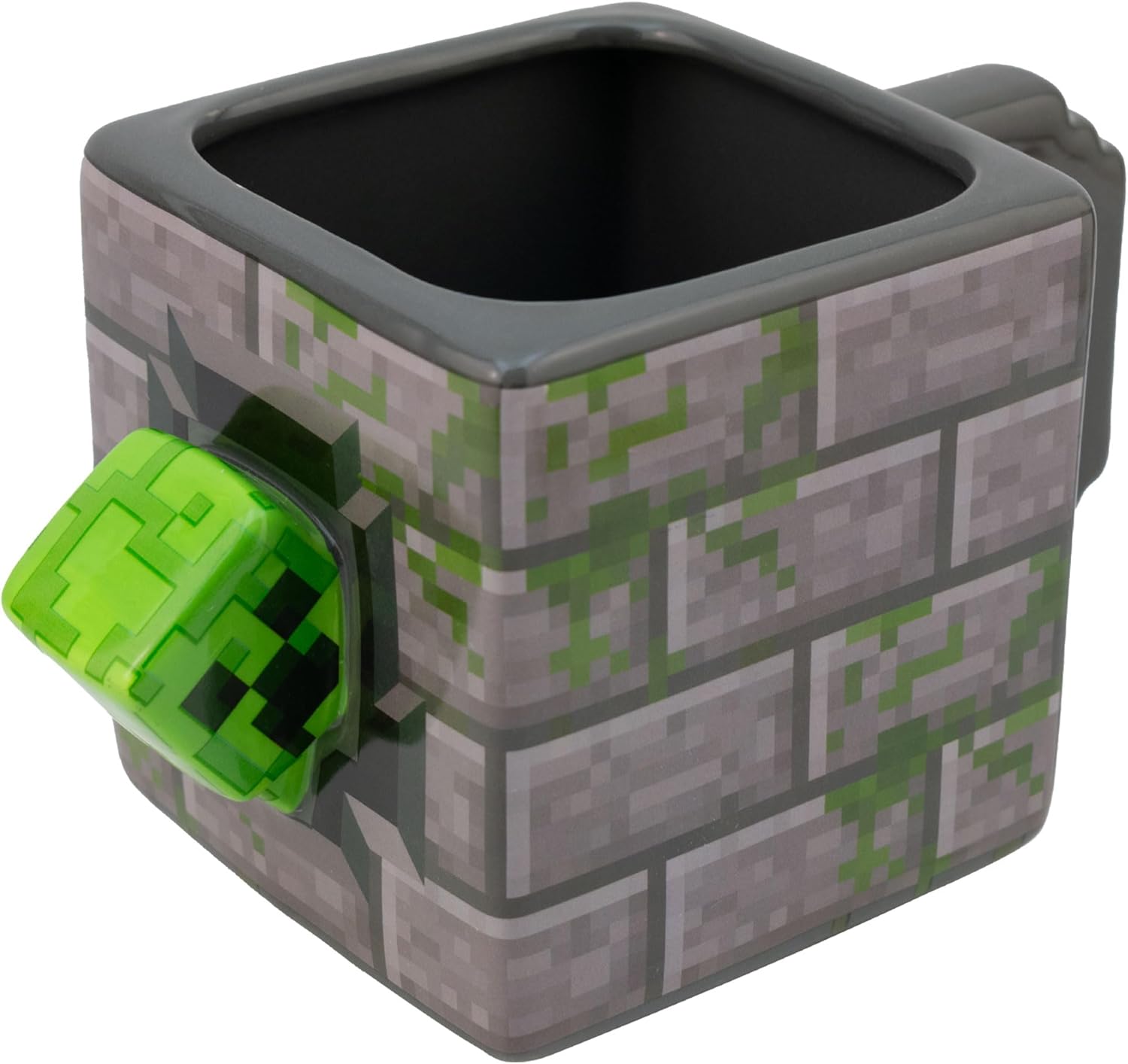 Minecraft Taza Grande Cuadrada Cerámica en 3D, Tarro Mojang Studios, Diseño Bloque Creeper, Tarro para Bebidas Calientes con Asa, Taza para Gamers, Capacidad 620 ml