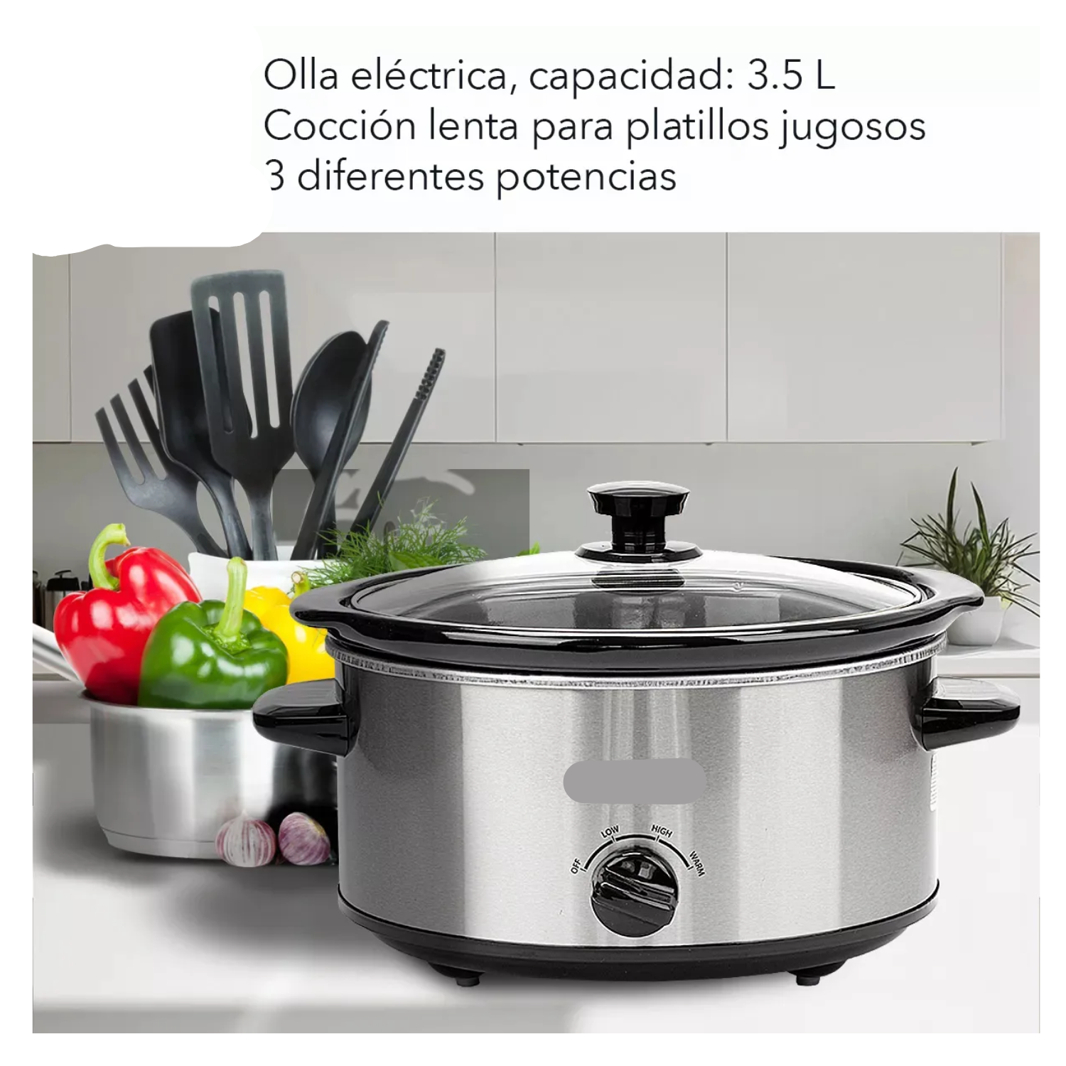 Olla eléctrica vapor cocción lenta 3.5lt acero inoxidable 127v color plata frecuencia 60 Hz
