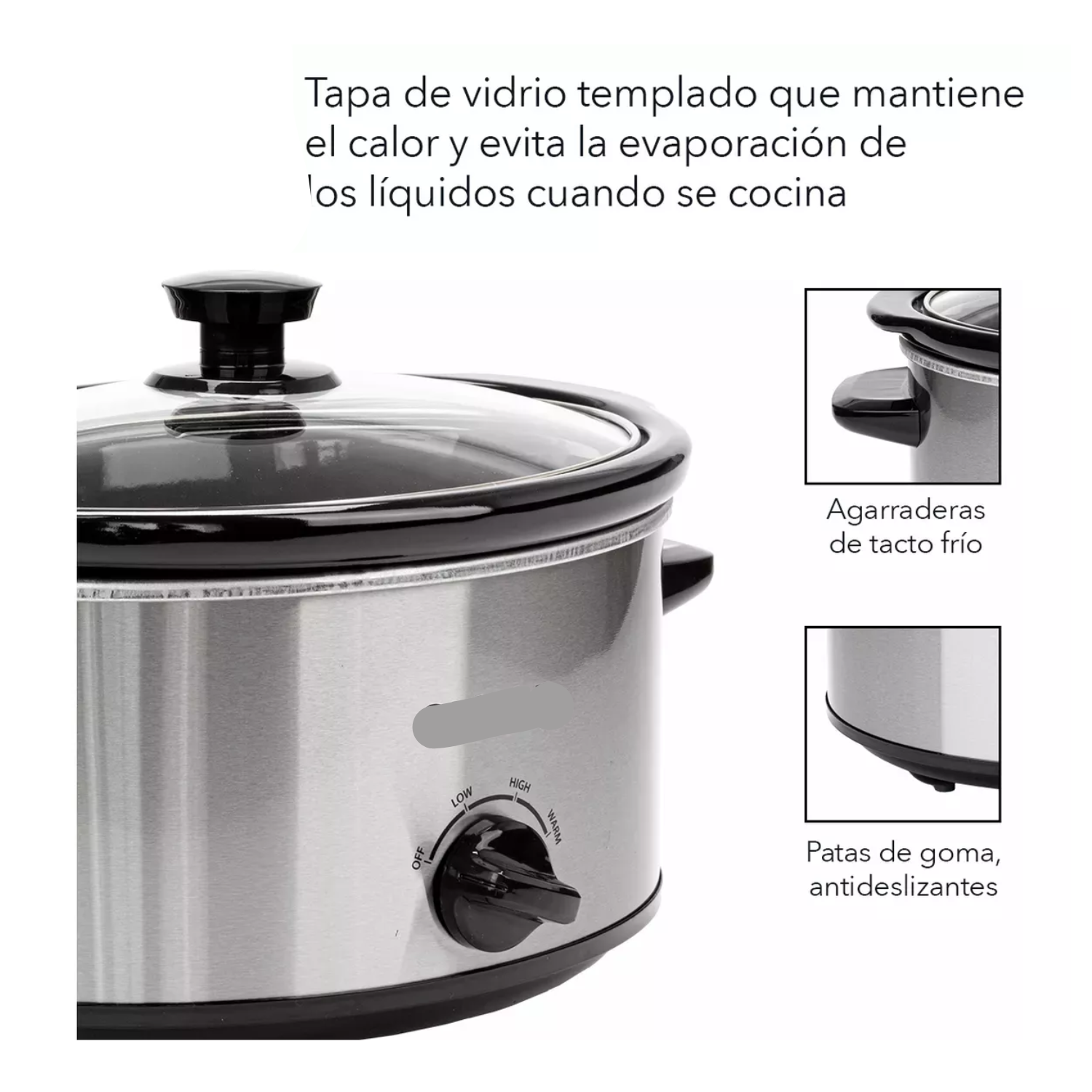 Olla eléctrica vapor cocción lenta 3.5lt acero inoxidable 127v color plata frecuencia 60 Hz