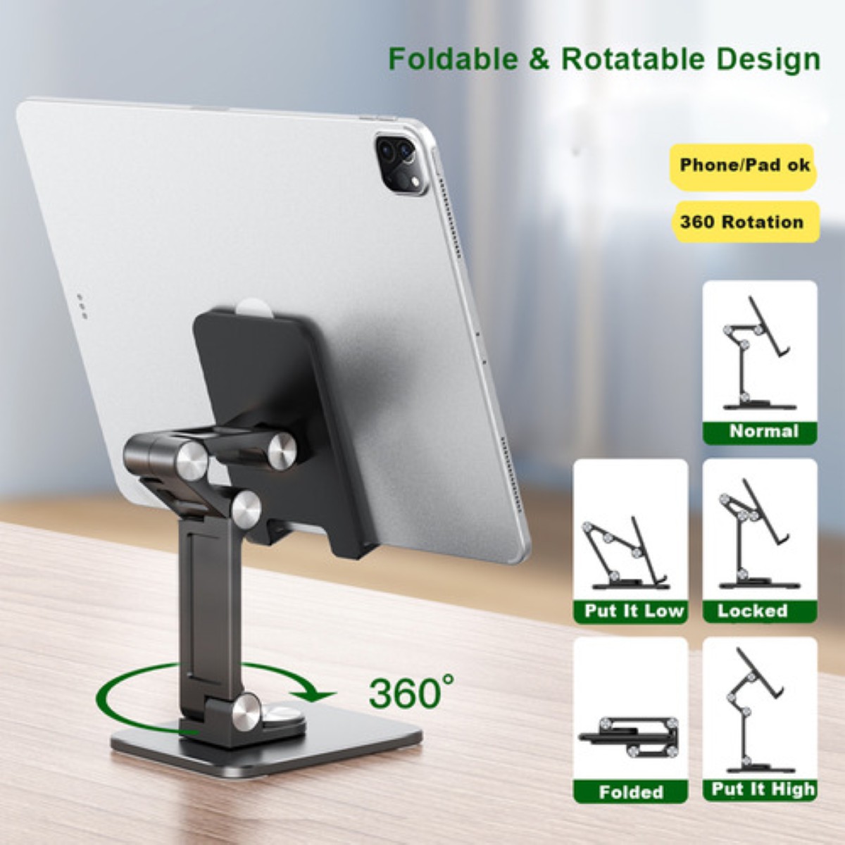 "Soporte Plegable Para Teléfono De Escritorio De Oficina, Sop negro  "