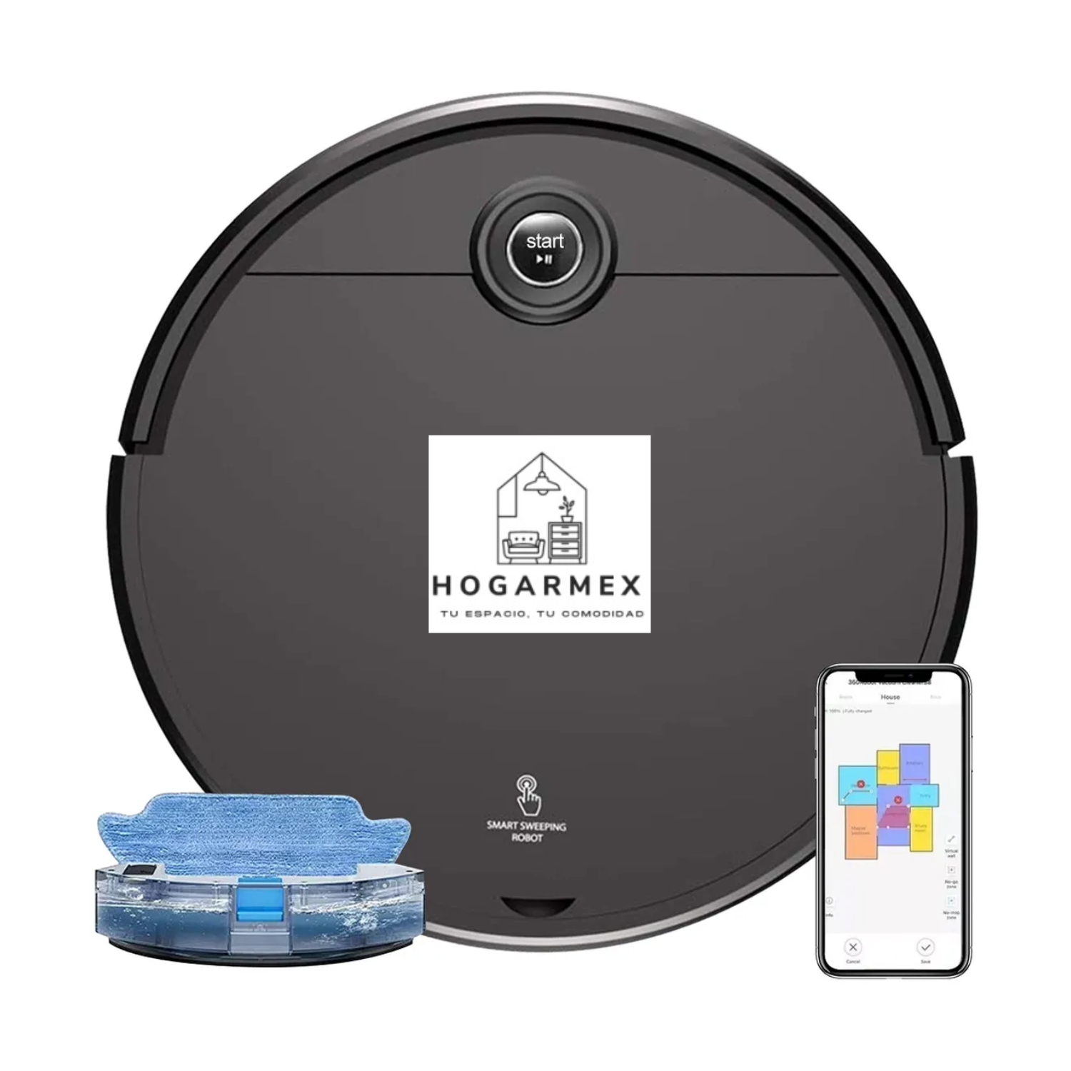 Robot Aspirador Inteligente Automático Depósito De Agua Wifi Color Black