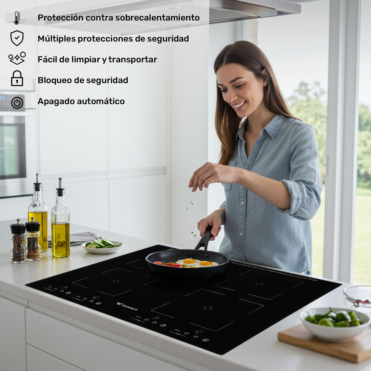 Parrilla Induccion Electrica Empotrable 4 Zonas 4000w Tactil Gutstark Home