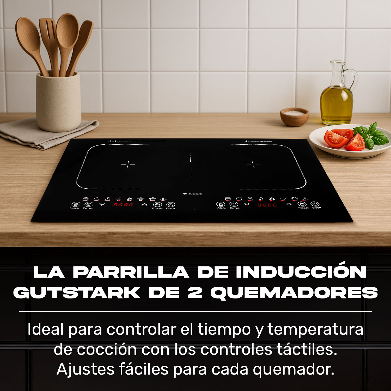 Parrilla Induccion Electrica 2 Zonas 270° 2000w Tactil Gutstark Home
