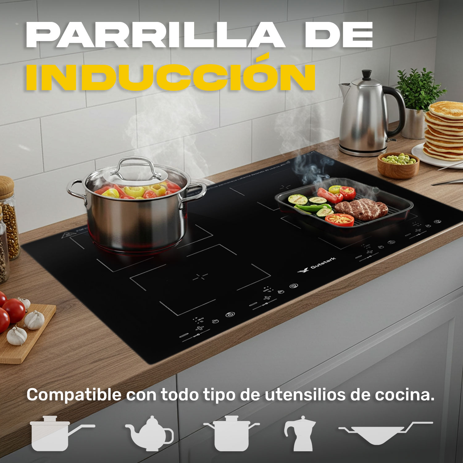 Parrilla Induccion Electrica Empotrable 4 Zonas 4000w Tactil Gutstark Home