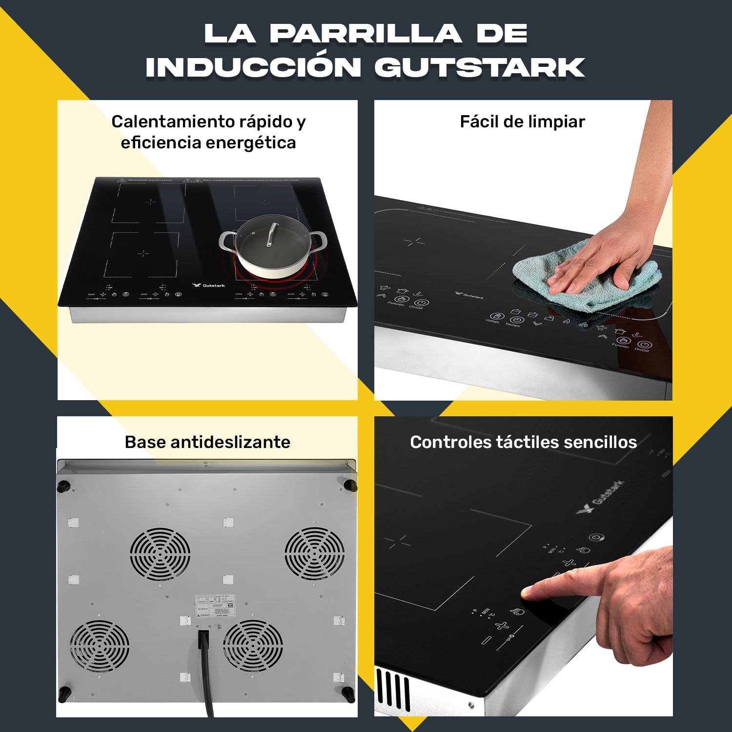 Parrilla Induccion Electrica Empotrable 4 Zonas 4000w Tactil Gutstark Home
