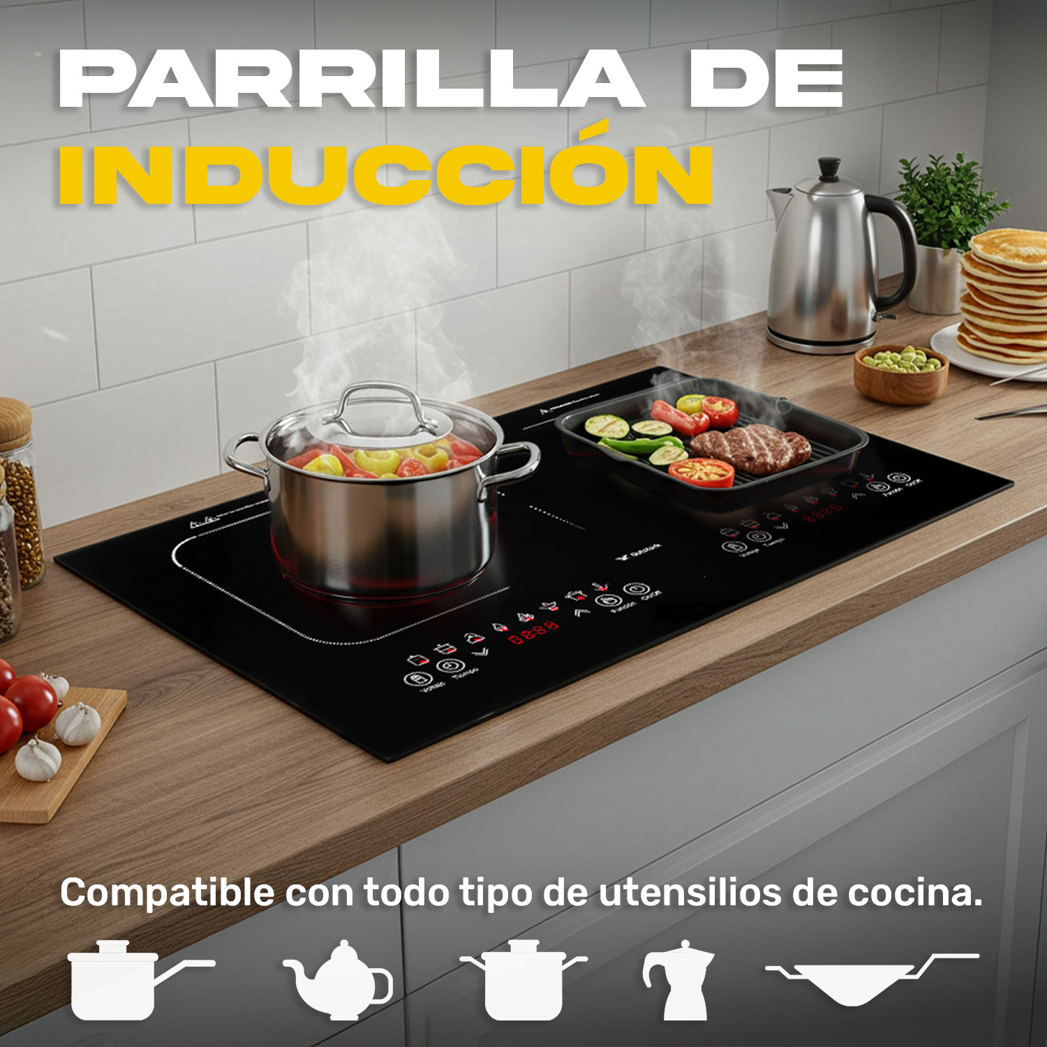 Parrilla Induccion Electrica 2 Zonas 270° 2000w Tactil Gutstark Home