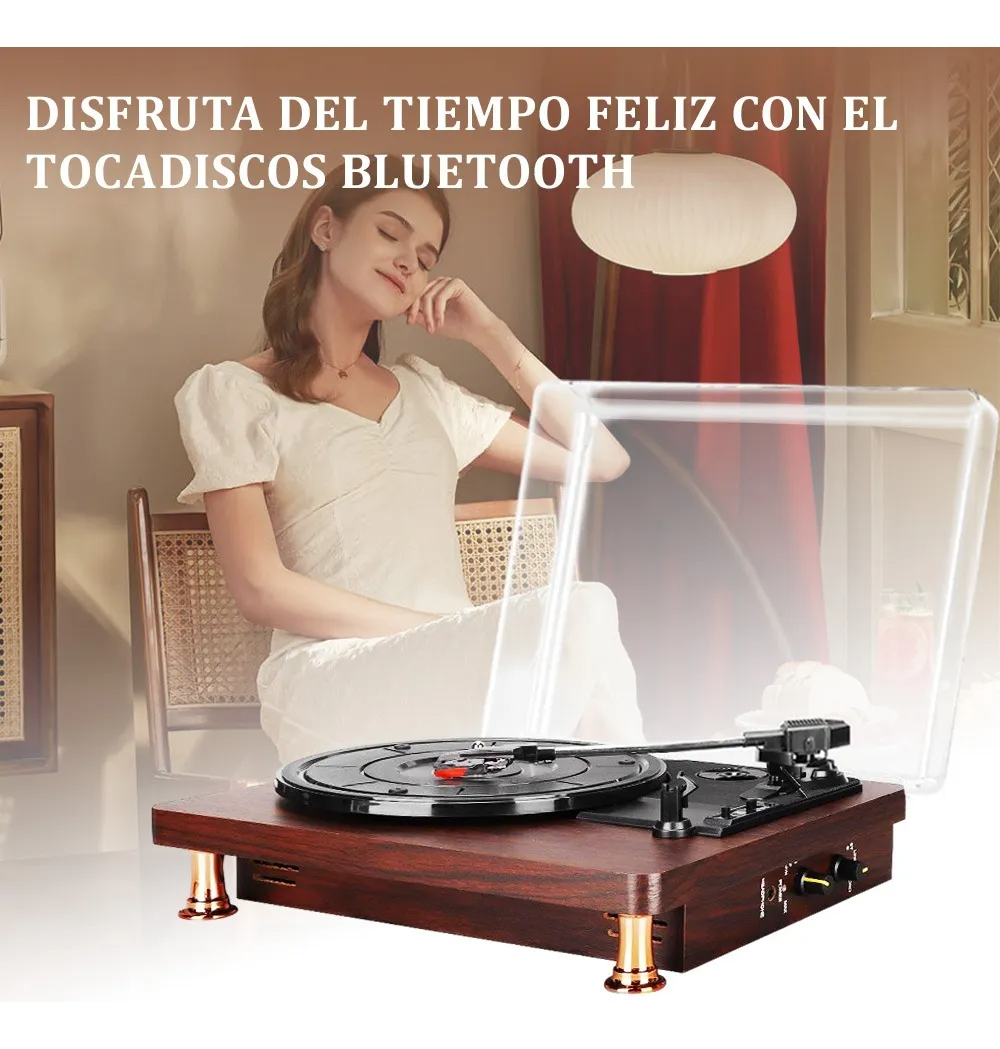 Tocadiscos De Vinilo Discos Tornamesa Vintage Con Bluetooth