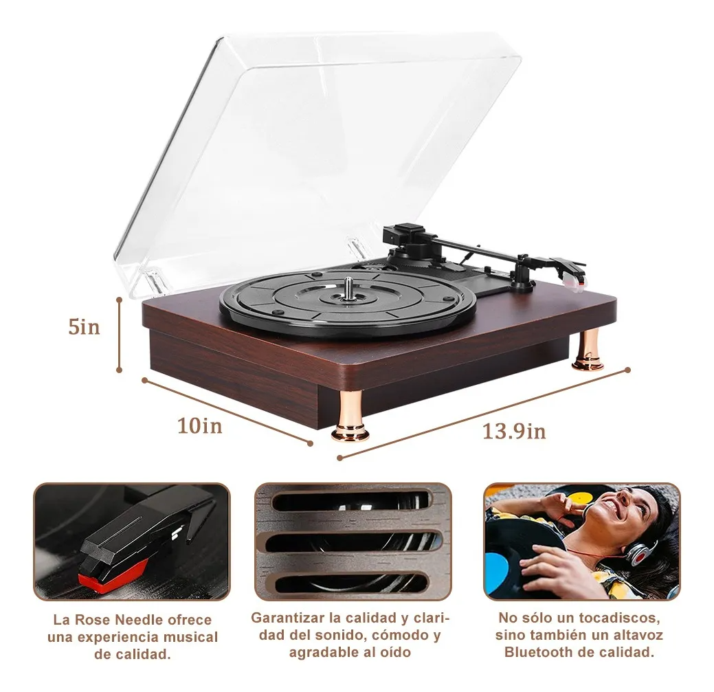 Tocadiscos De Vinilo Discos Tornamesa Vintage Con Bluetooth