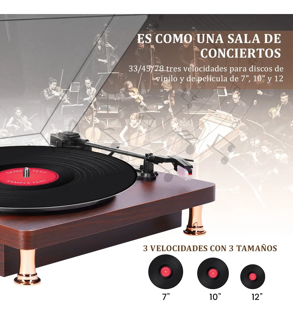 Tocadiscos De Vinilo Discos Tornamesa Vintage Con Bluetooth
