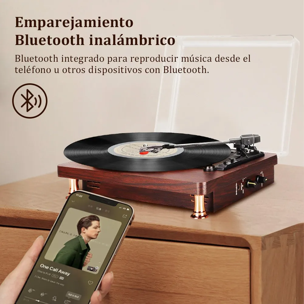 Tocadiscos De Vinilo Discos Tornamesa Vintage Con Bluetooth