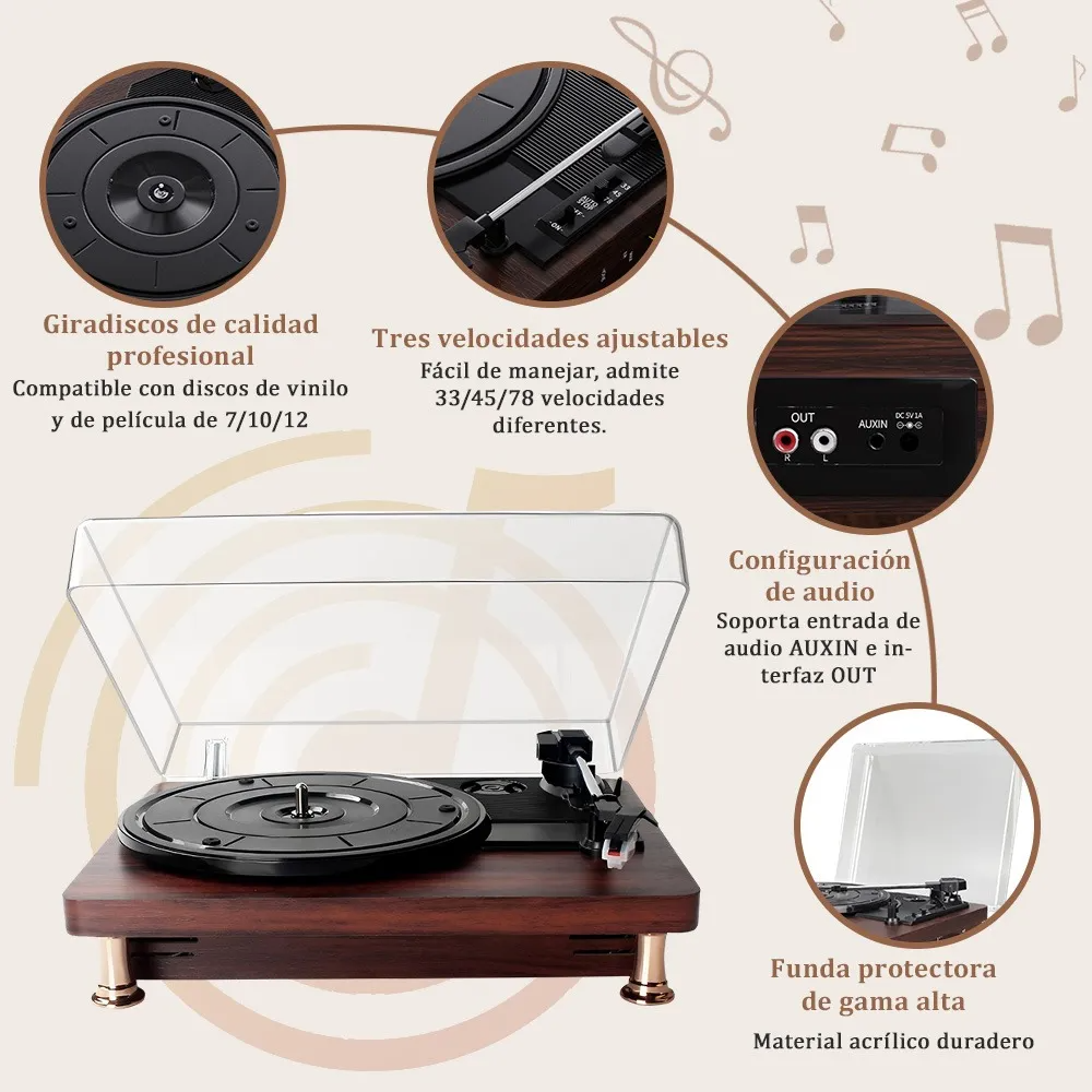Tocadiscos De Vinilo Discos Tornamesa Vintage Con Bluetooth