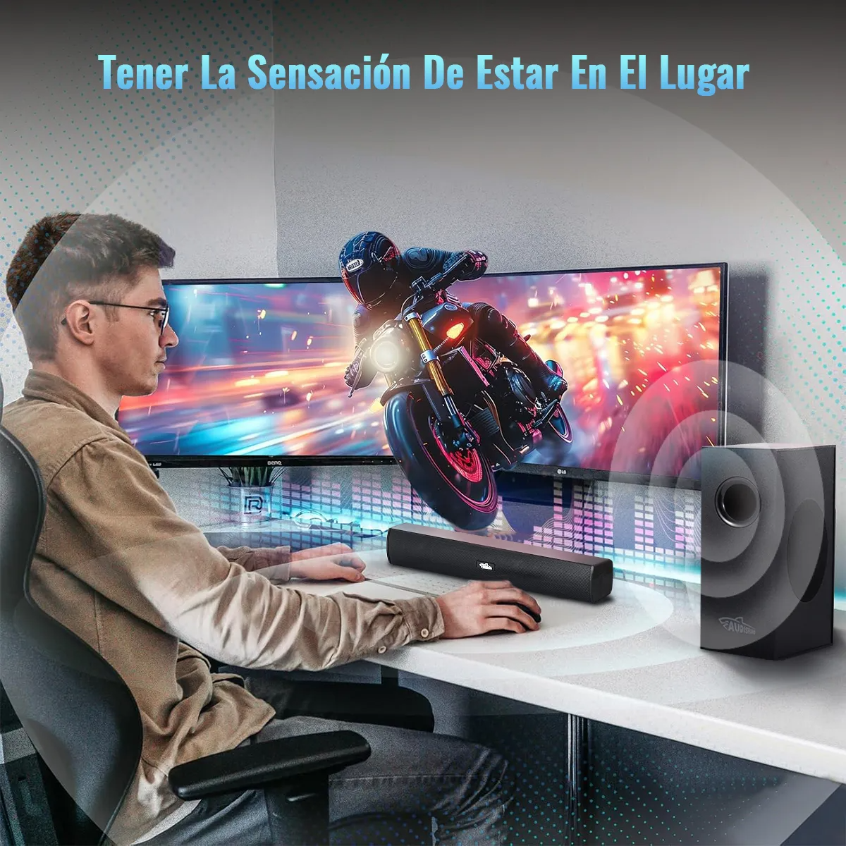 Barra De Sonido Con Subwoofer 2.1 Home Theater Audishako BS-400 Barra De Sonido Bluetooth Bocinas Con AUX/HDMI/USB Conector 110V Bluetooth 5.3 Color Negro