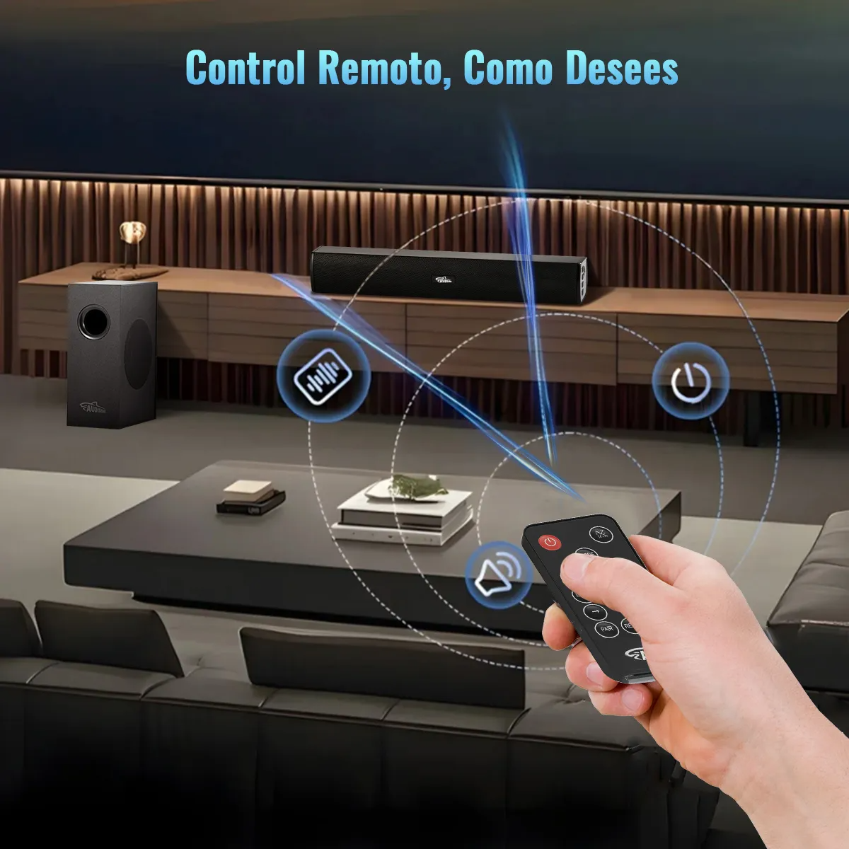 Barra De Sonido Con Subwoofer 2.1 Home Theater Audishako BS-400 Barra De Sonido Bluetooth Bocinas Con AUX/HDMI/USB Conector 110V Bluetooth 5.3 Color Negro