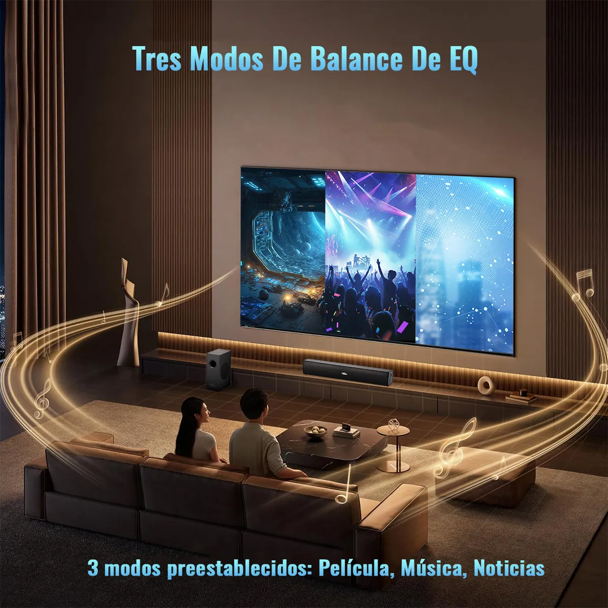 Barra De Sonido Con Subwoofer 2.1 Home Theater Audishako BS-400 Barra De Sonido Bluetooth Bocinas Con AUX/HDMI/USB Conector 110V Bluetooth 5.3 Color Negro