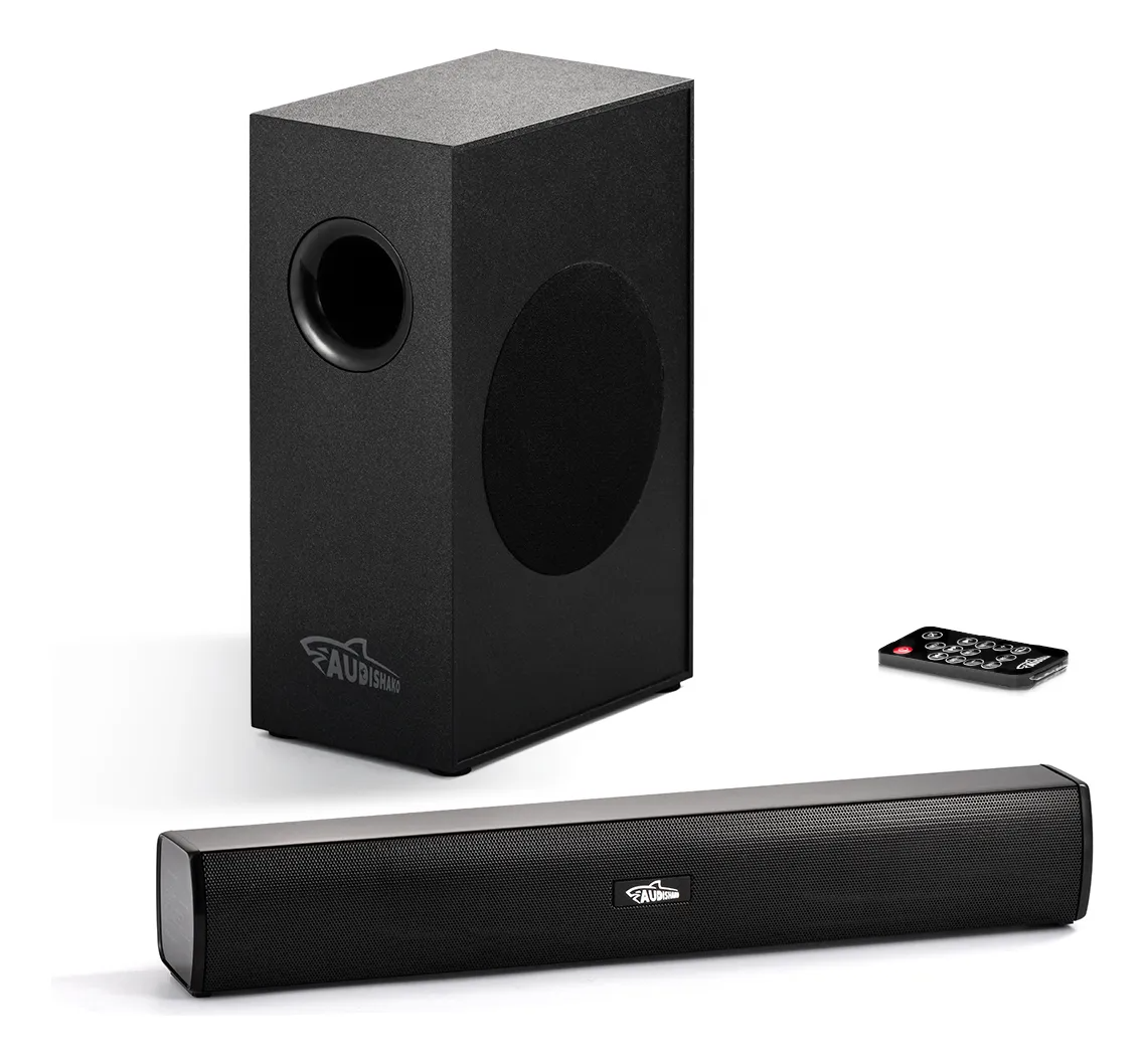 Barra De Sonido Con Subwoofer 2.1 Home Theater Audishako BS-400 Barra De Sonido Bluetooth Bocinas Con AUX/HDMI/USB Conector 110V Bluetooth 5.3 Color Negro