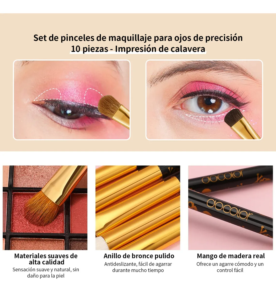 Docolor Set De Brochas Goth 10 Piezas Para Ojos 100%original Color Negro