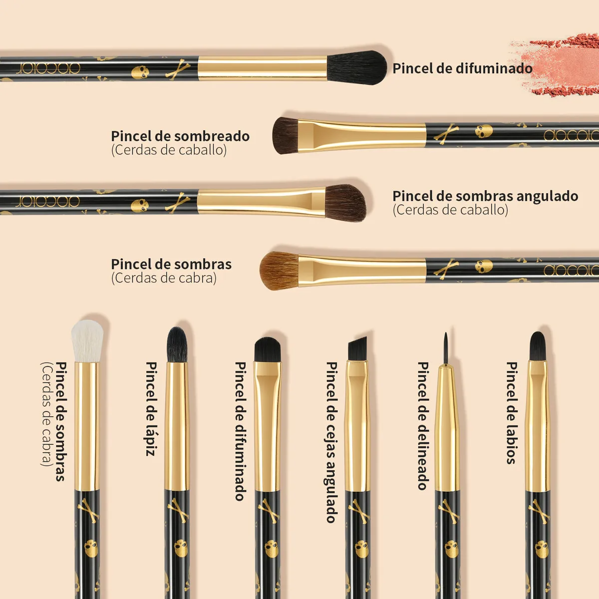 Docolor Set De Brochas Goth 10 Piezas Para Ojos 100%original Color Negro