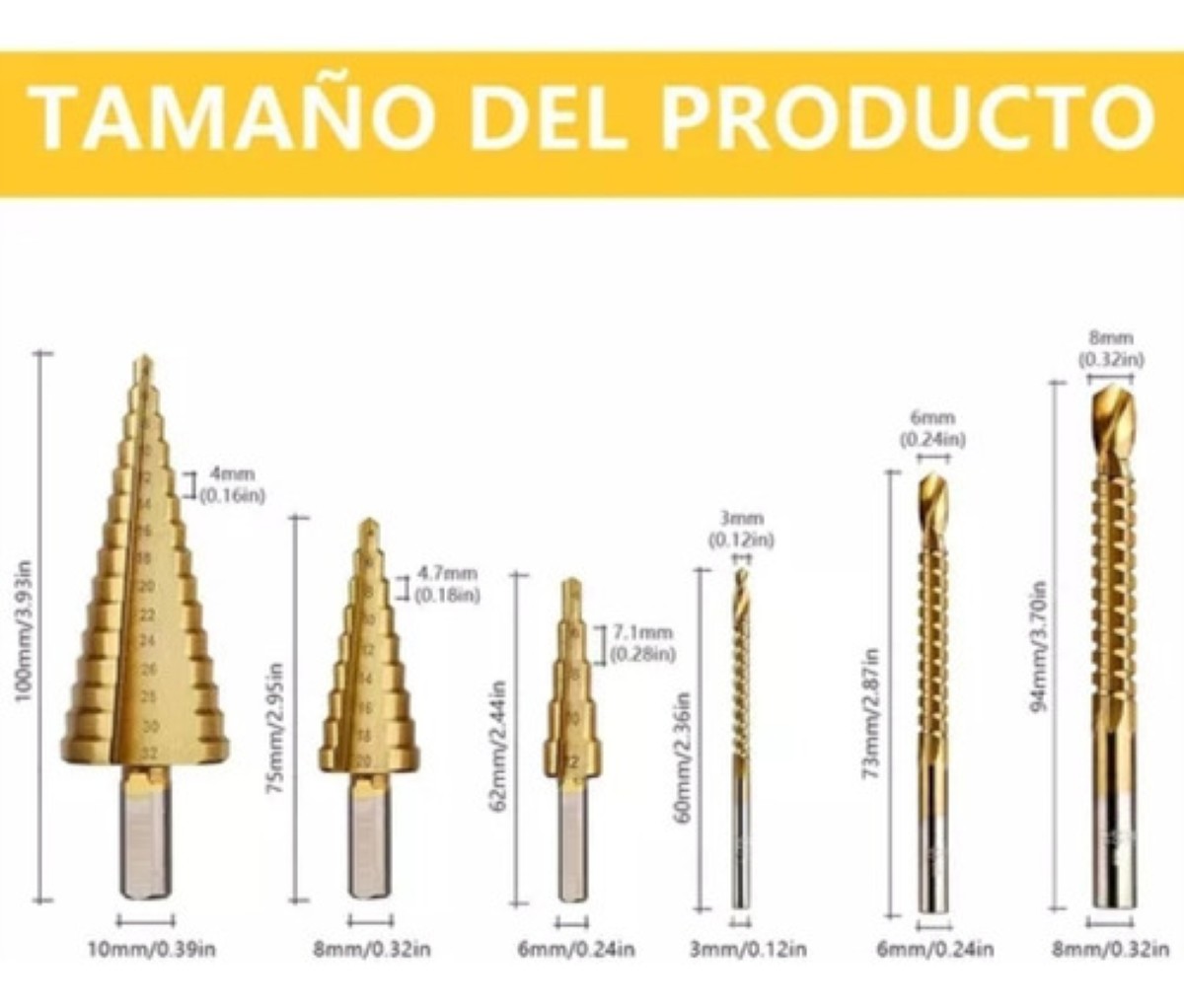 "Juego De Brocas Escalonadas De Titanio, 6 Piezas "