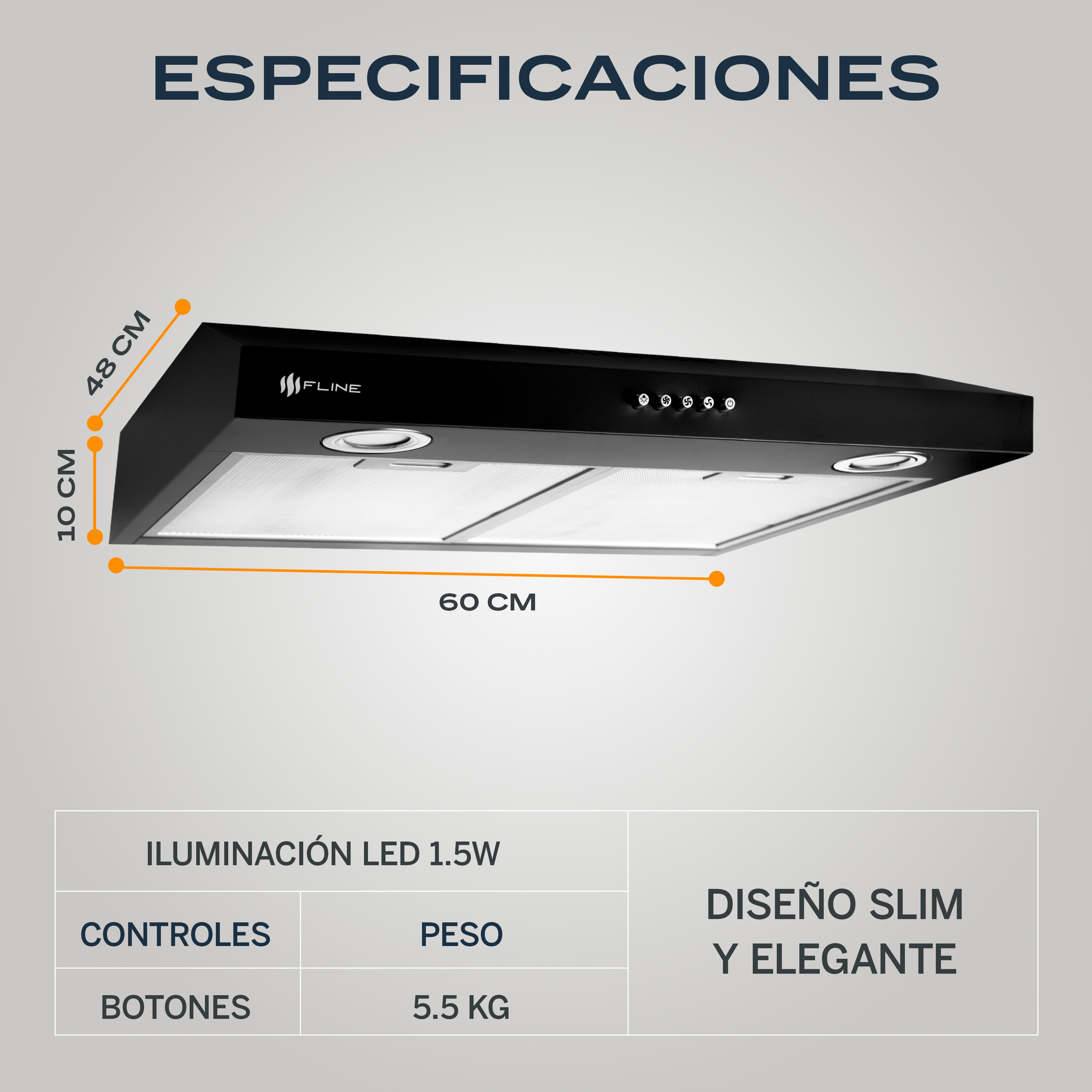 Combo parrilla de gas y  campana extractora 60 cm | negra | 4 quemadores | vidrio templado y acero negro |gabinete | controles boton | FLINE