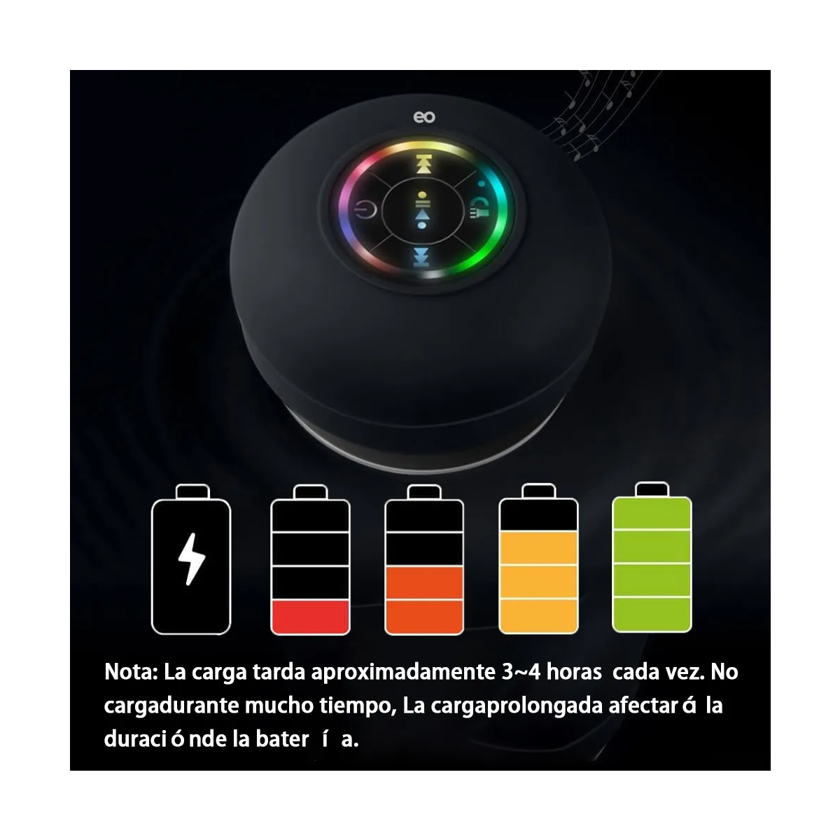 Bocina Bluetooth Contra Agua Baño Regadera Recargable Segura Color Negro