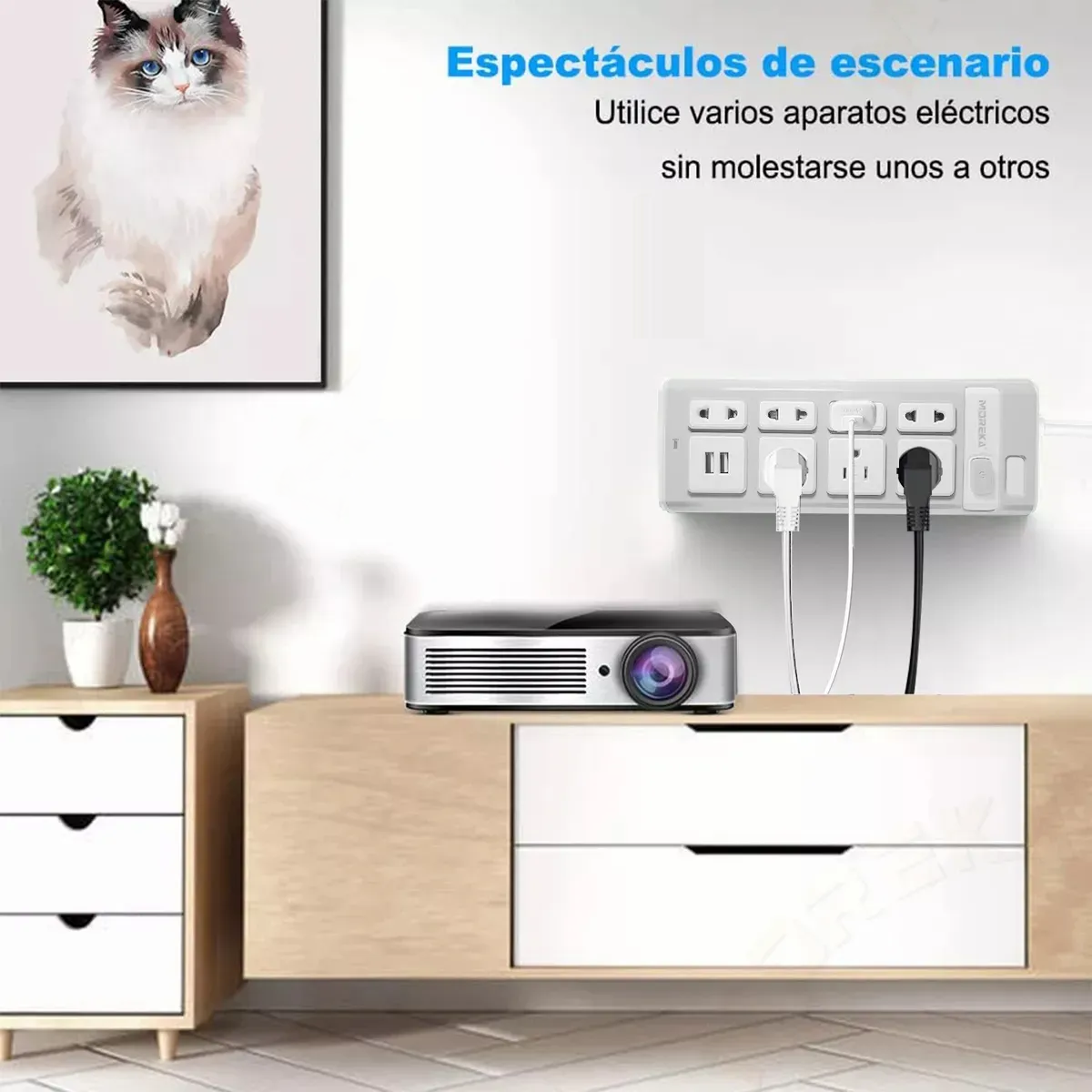 Extensión Multi Contacto, 2 Puertos Usb, 7 Contactos, Blanco