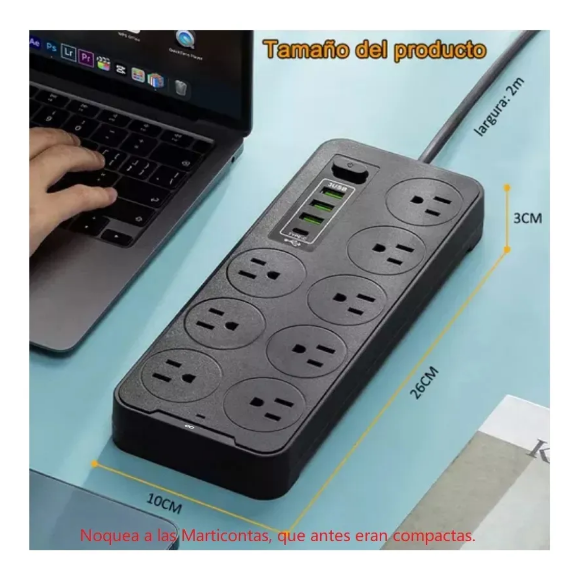 2 Piezas Multicontactos Usb 2500w Cable De Cobre De 2 Metros 