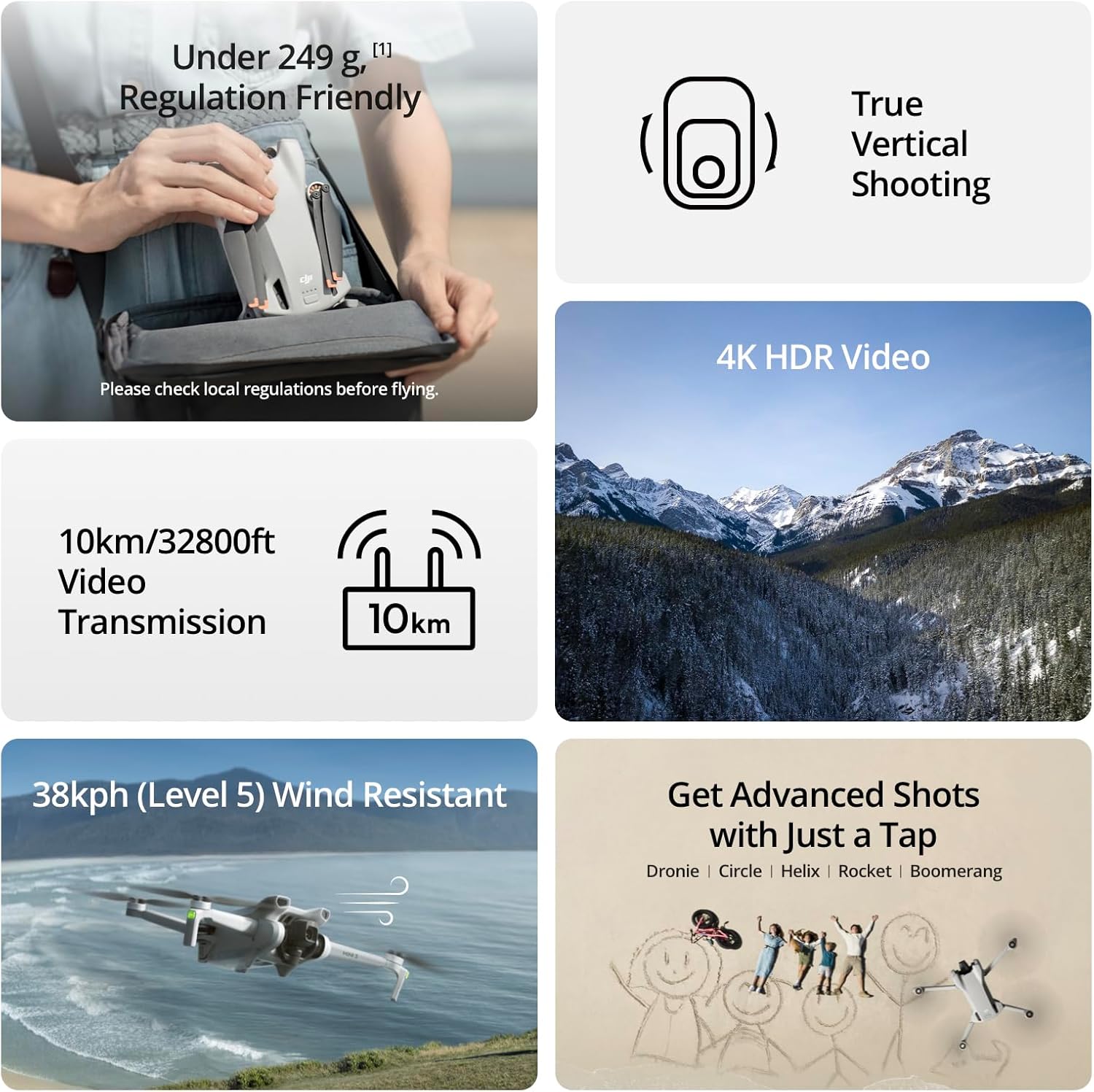 DJI Mini 3, Dron Mini con cámara Ligero y Plegable con vídeo 4K HDR, 38 min de Tiempo de Vuelo, Grabación Vertical y Funciones Inteligentes