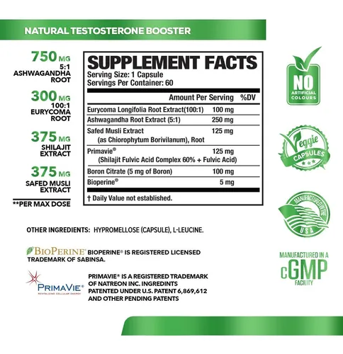 PRIMASURGE TESTOSTERONE BOOSTER w/PrimaVie® 60 cap - POTENCIADOR DE TESTOSTERONA PRIMASURGE CON PrimaVie®