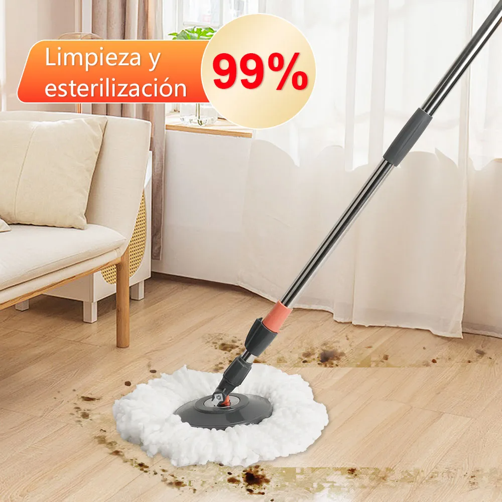 Trapeador Giratorio Cm-top Qjyp20 Cubeta Con Pedal Spin Mágico Microfibra 1 Repuesto Sistema Limpieza De Piso Sin Ruedas Color Gris