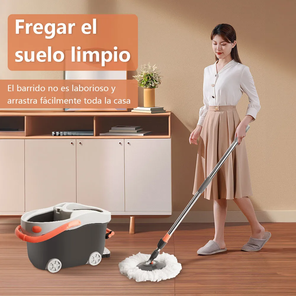 Trapeador Giratorio Cm-top Qjyp20 Cubeta Con Pedal Spin Mágico Microfibra 1 Repuesto Sistema Limpieza De Piso Sin Ruedas Color Gris