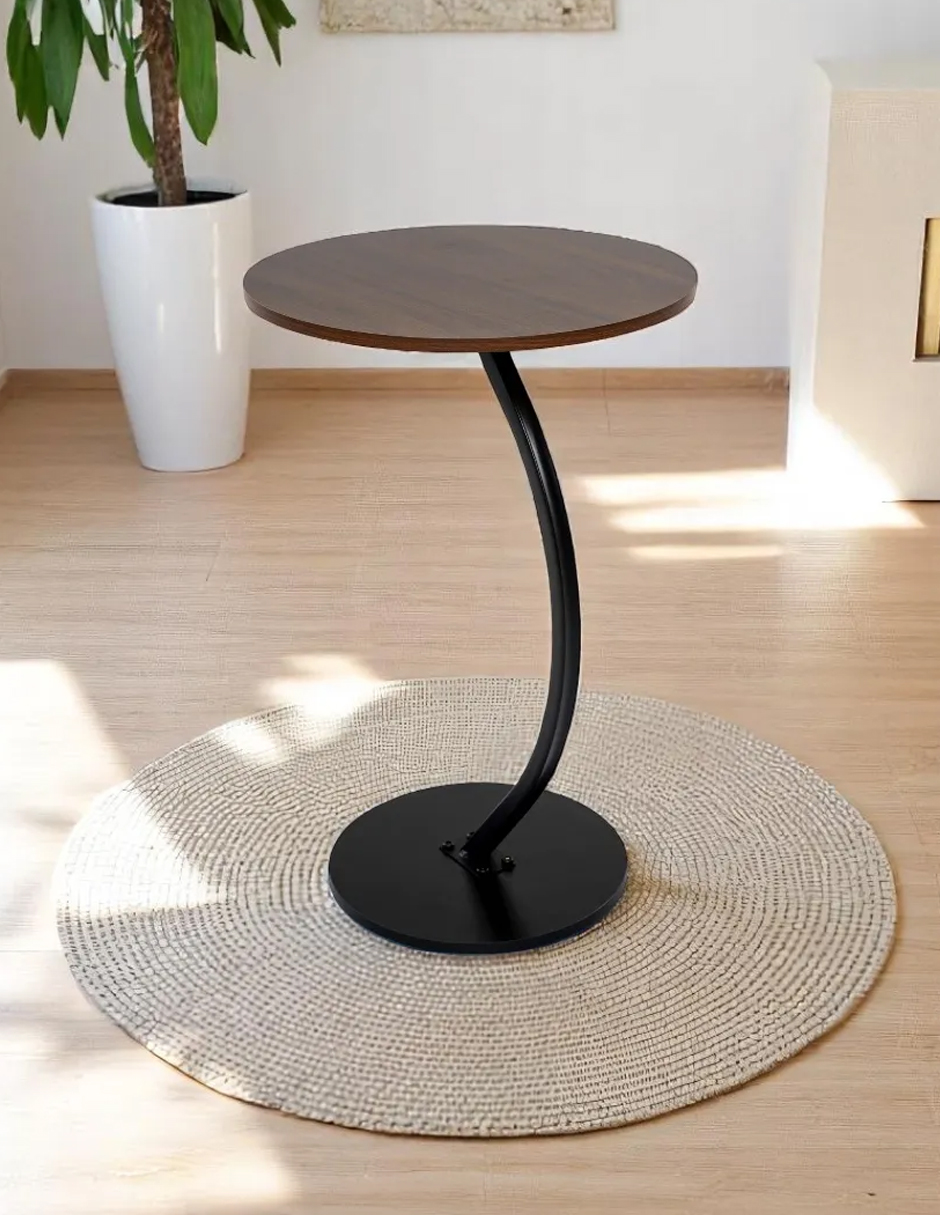 Mesa Centro Minimalista Auxiliar Circular Sala Moderna Marron Cocina Lateral Metal Mdf 