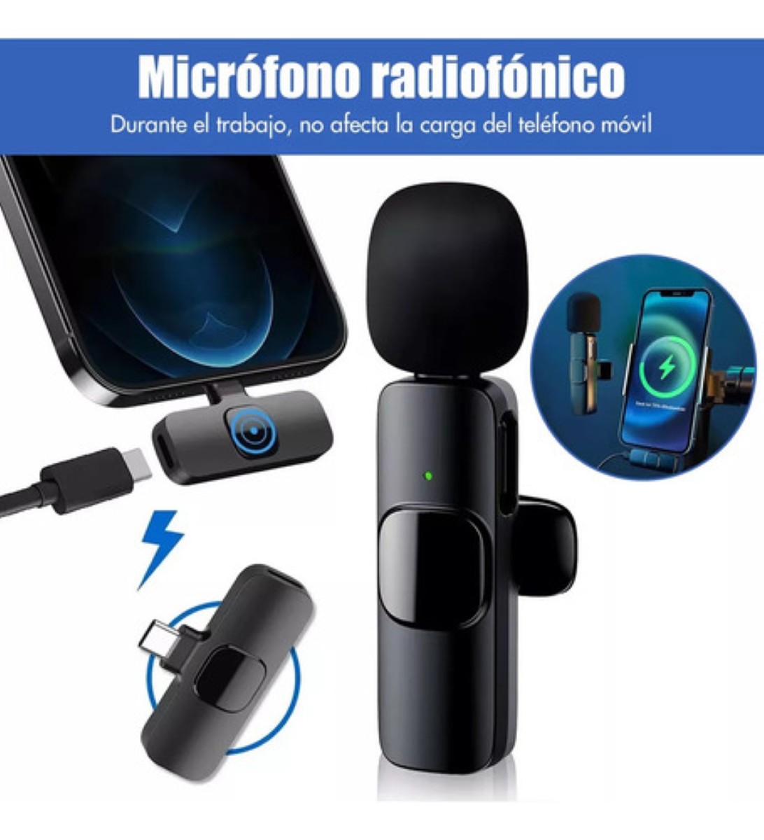 2pcs Micrófono Lavalier Inalámbrico Para iPhone iPad Android negrro 
