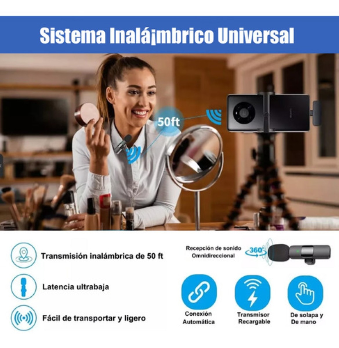 2pcs Micrófono Lavalier Inalámbrico Para iPhone iPad Android negrro 