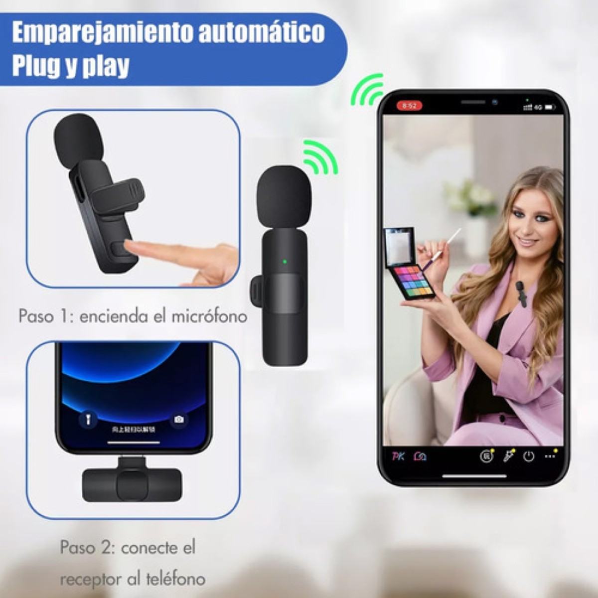 2pcs Micrófono Lavalier Inalámbrico Para iPhone iPad Android negrro 