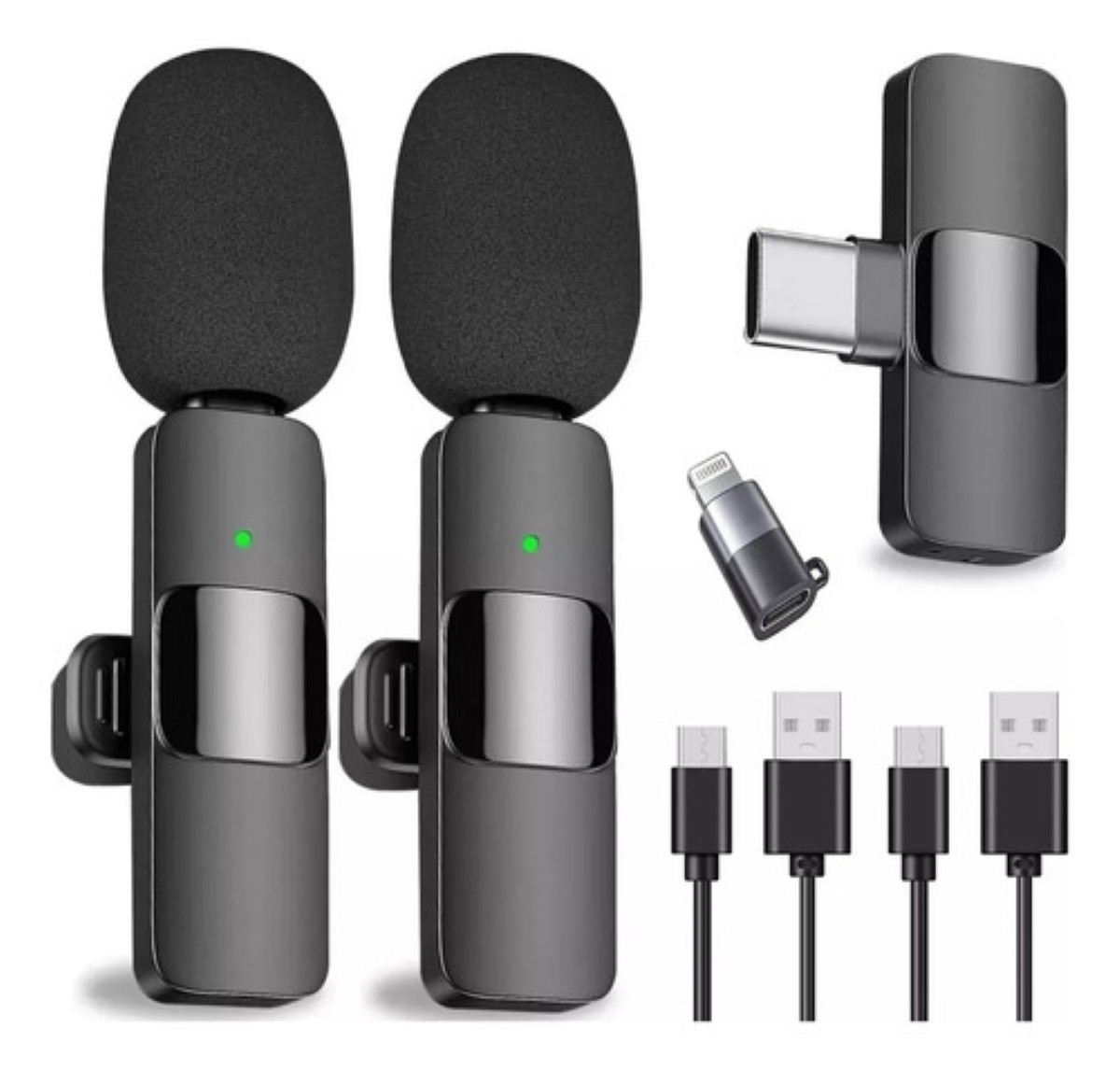 2pcs Micrófono Lavalier Inalámbrico Para iPhone iPad Android negrro 