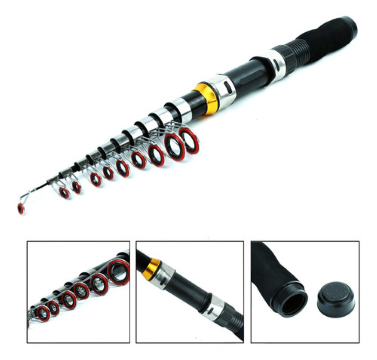 "Lixada Kit Caña De Pescar Y Carrete Completo 2.1m+2.3m negro  "