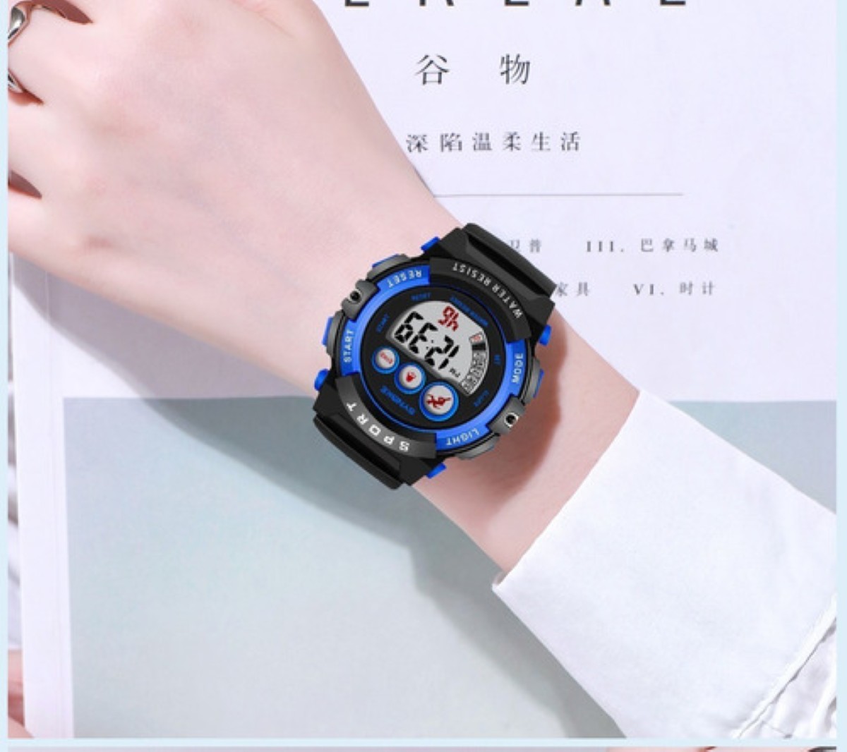 "Reloj Electrónico Para Niños Deportes A Prueba De Agua Azul negro  "