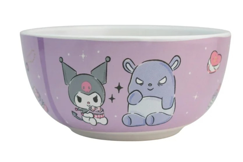 Set Desayuno Individual, Vajilla Porcelana 2 Piezas, Diseño Kuromi Sanrio con Caja de Regalo