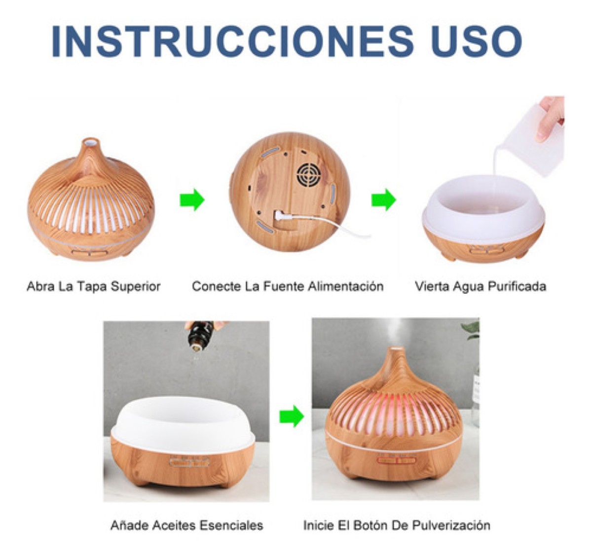 "Humidificador Difusor Aire Con Control Esencias Aceite 8 Pzs Madera Clara "