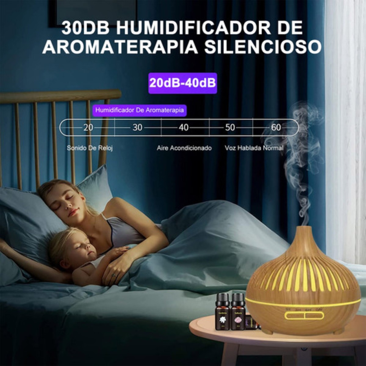 "Humidificador Difusor Aire Con Control Esencias Aceite 8 Pzs Madera Clara "