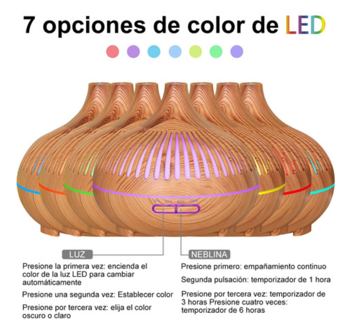 "Humidificador Difusor Aire Con Control Esencias Aceite 8 Pzs Madera Clara "