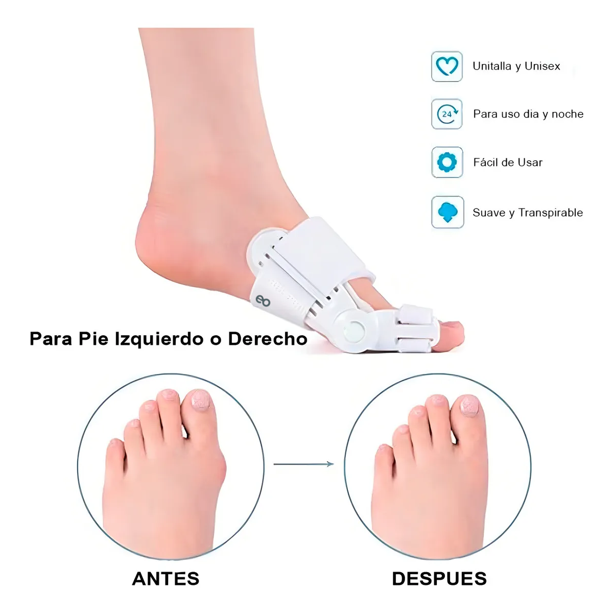 Kit 4 Pzas Ferulas Corrector Juanetes + Separadores De Dedos 