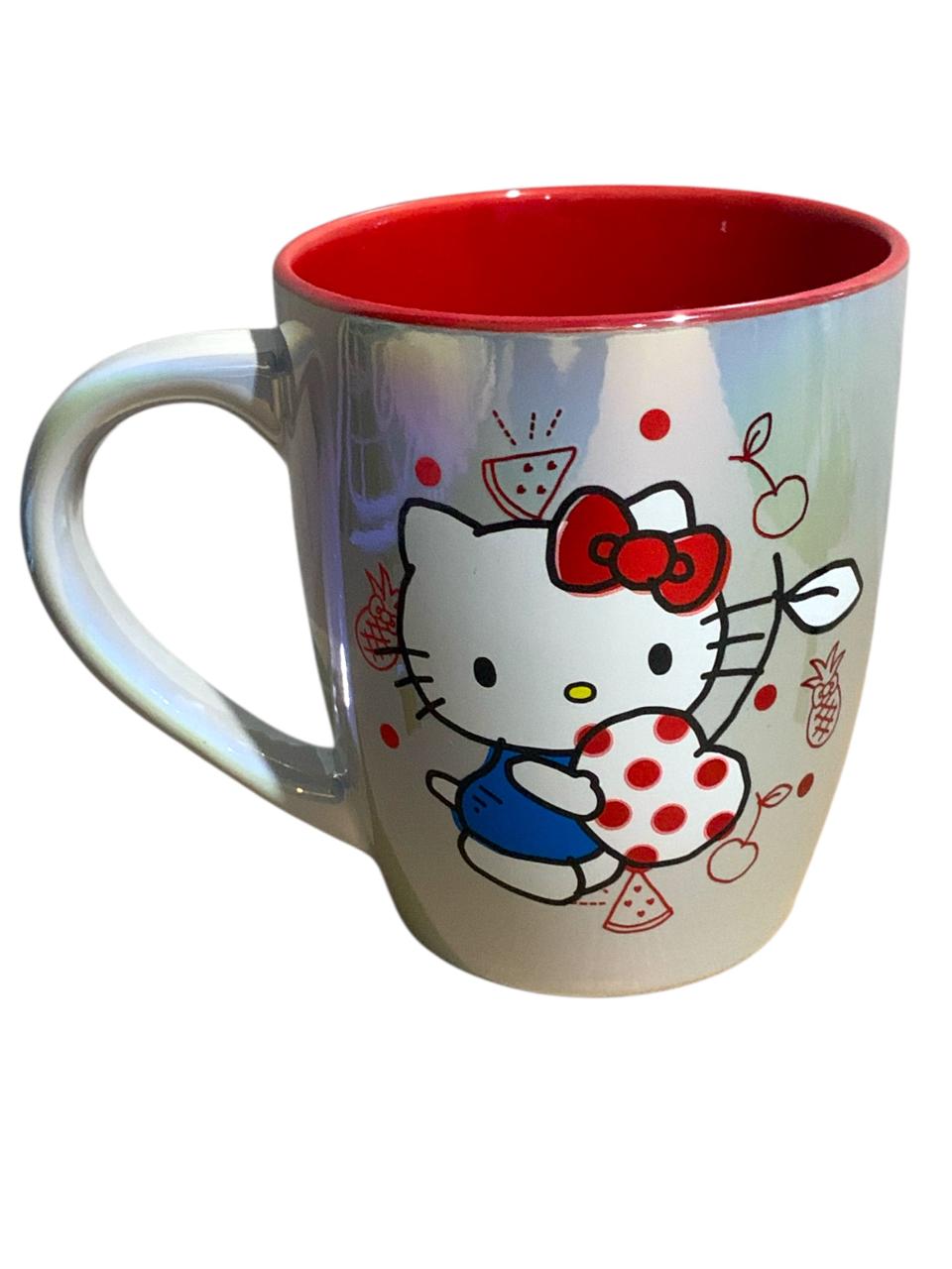 Hello Kitty Taza Jumbo Iridiscente Bitono, Personajes Clásicos  Kitty Cherry Sanrio Capacidad 750 ml, Blanco