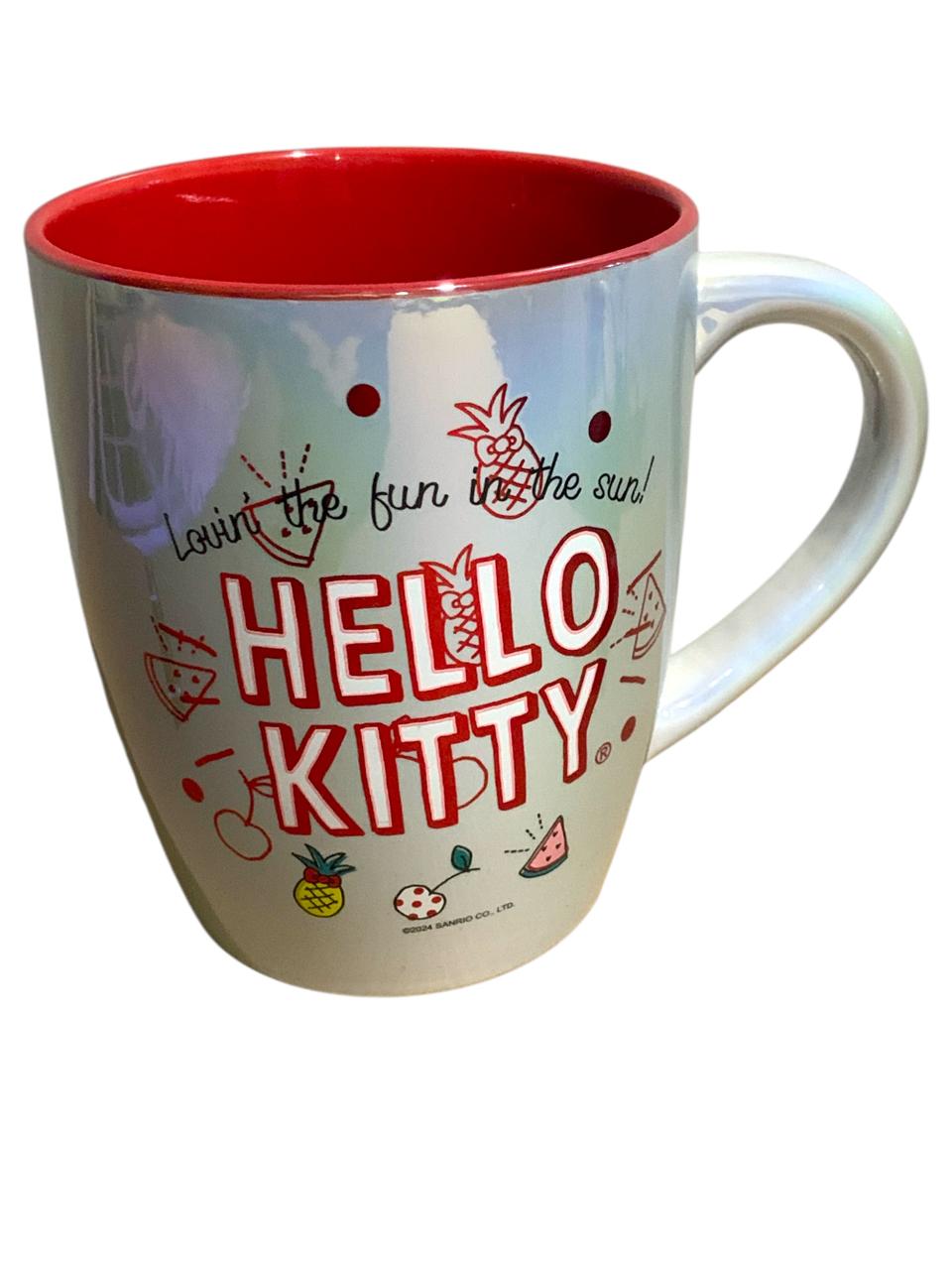 Hello Kitty Taza Jumbo Iridiscente Bitono, Personajes Clásicos  Kitty Cherry Sanrio Capacidad 750 ml, Blanco