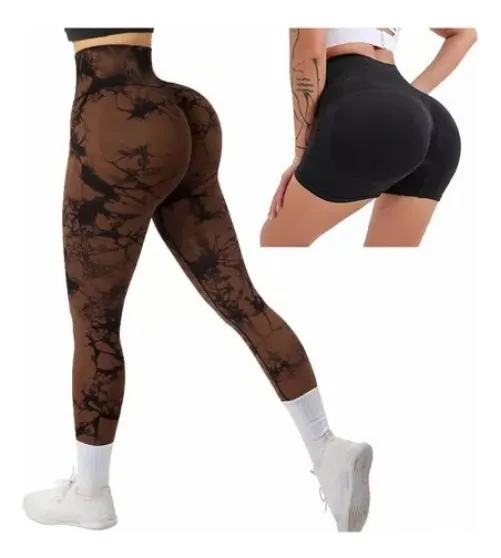 2pzs Leggins Deportivos Gym Licra Mujer Tie-dye Push Up Yoga TALLA GRANDE