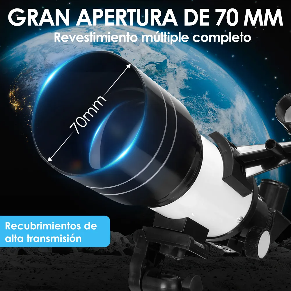 Telescopio Astronómico Profesional 70/300mm 150x Remoto Bluetooth con Adaptador para Smartphone Nasjac Blanco