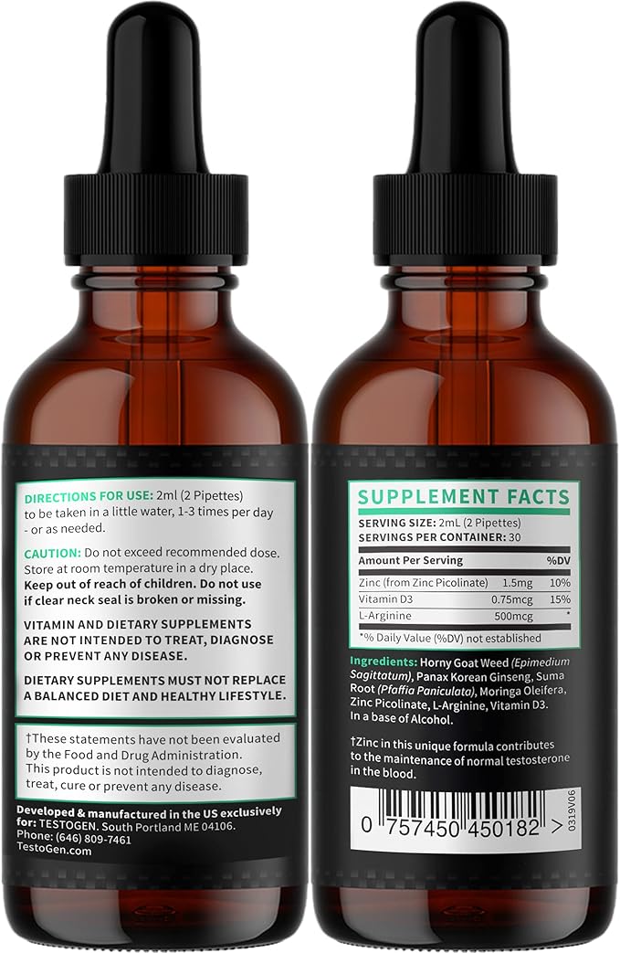 Testogen Instant Testosterone Booster - Gotas de refuerzo de testosterona instantánea 